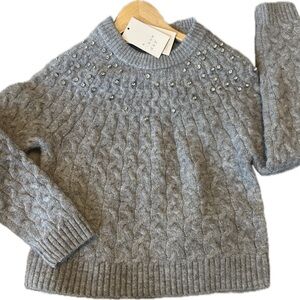 NWT Women's Cable Crewneck embellished Pullover Sweater - A New Day gray (my31)